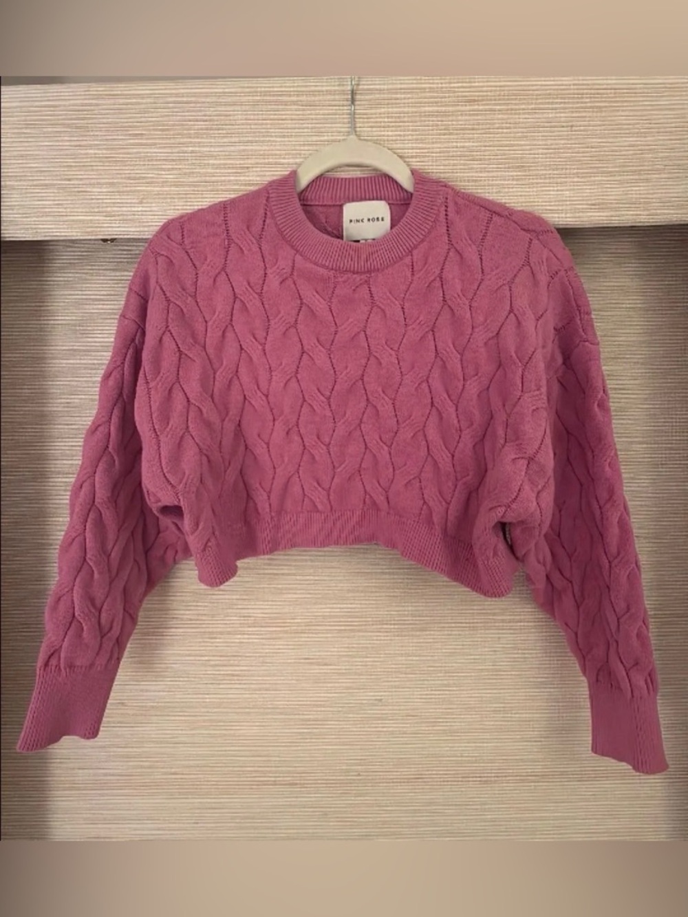 PINK ROSE | Soft Knit Crop Long Sleeve Sweater | Size S